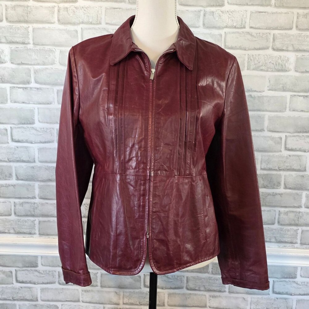 Vintage Banana Republic Burgundy Leather Jacket Pleated Front Size 12 Large